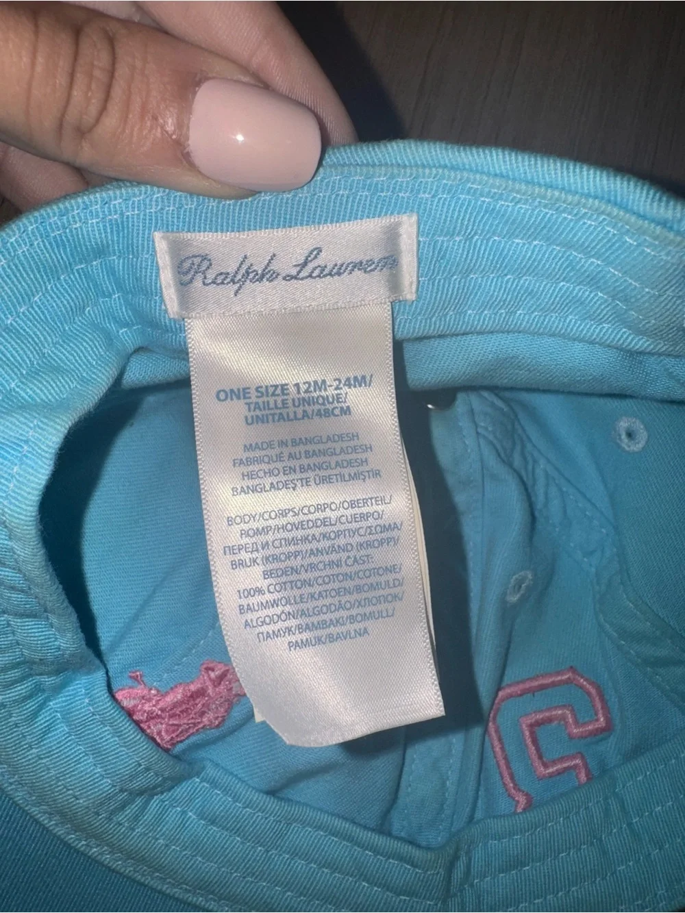 Ralph Lauren Polo Kids 12-24M Blue & Pink Hat
